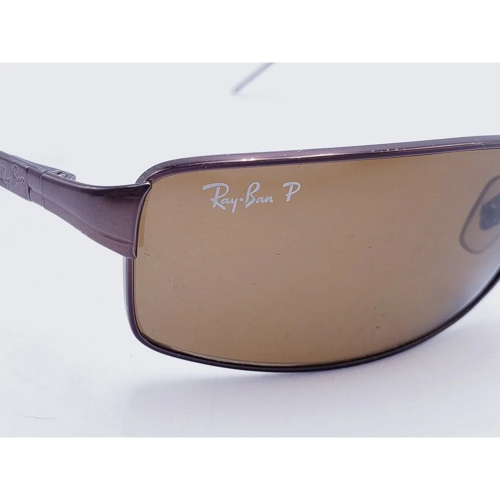 Ray Ban RB 3269 Sunglasses Brown Polarized Rectangle Metal Wrap Around Italy